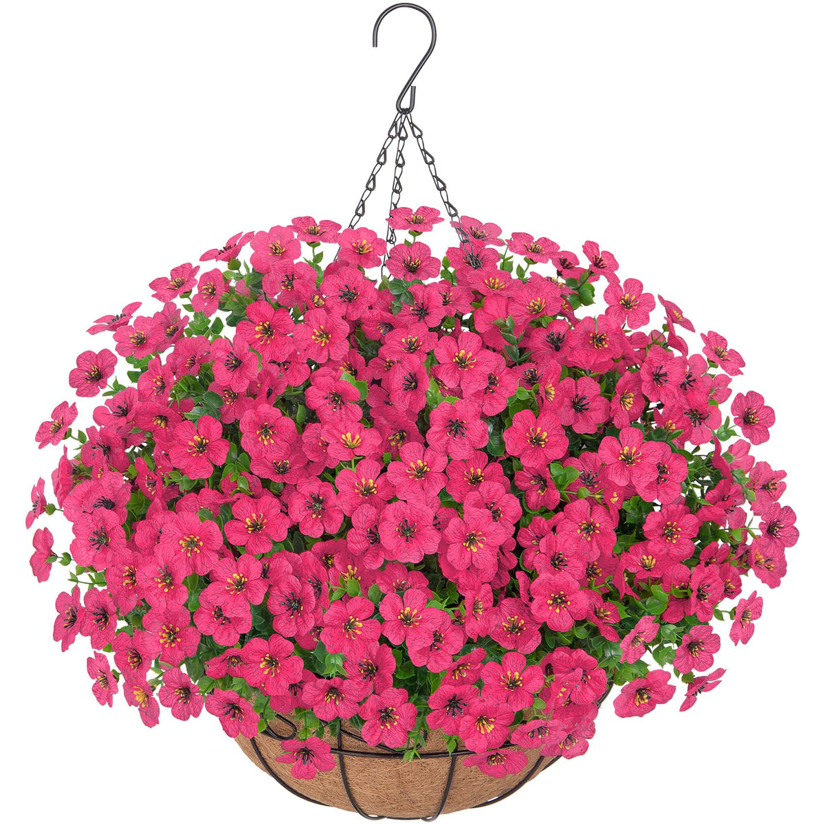 Bassion Artificial Hanging Silk Flowers for Outdoors with Basket, Mixed