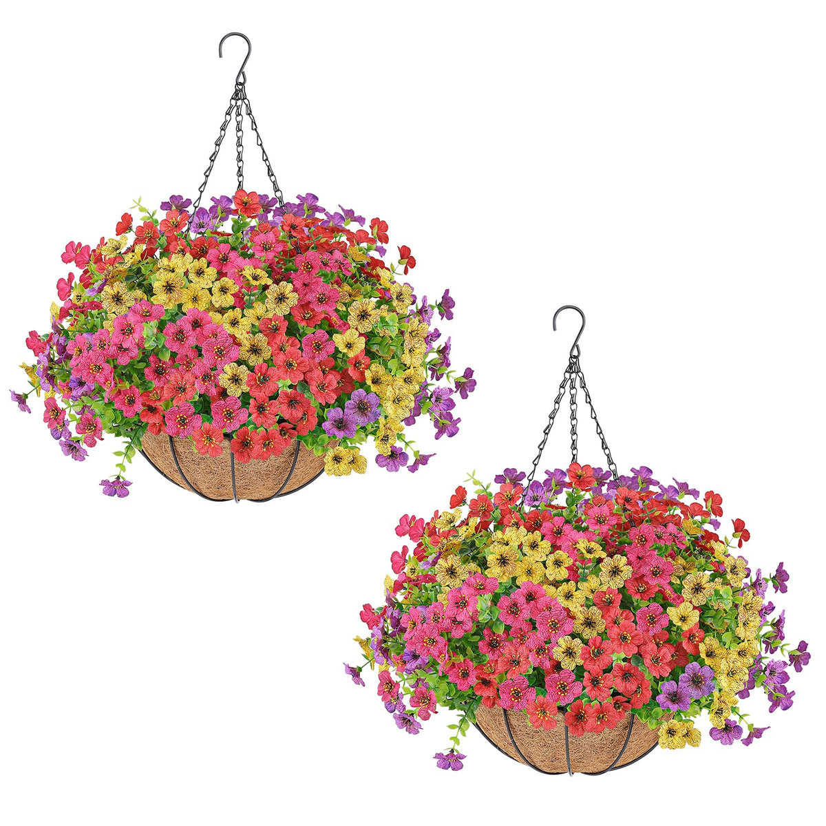 AGIRL 2 Set Artificial Hanging Flowers with Baskets for Outdoors