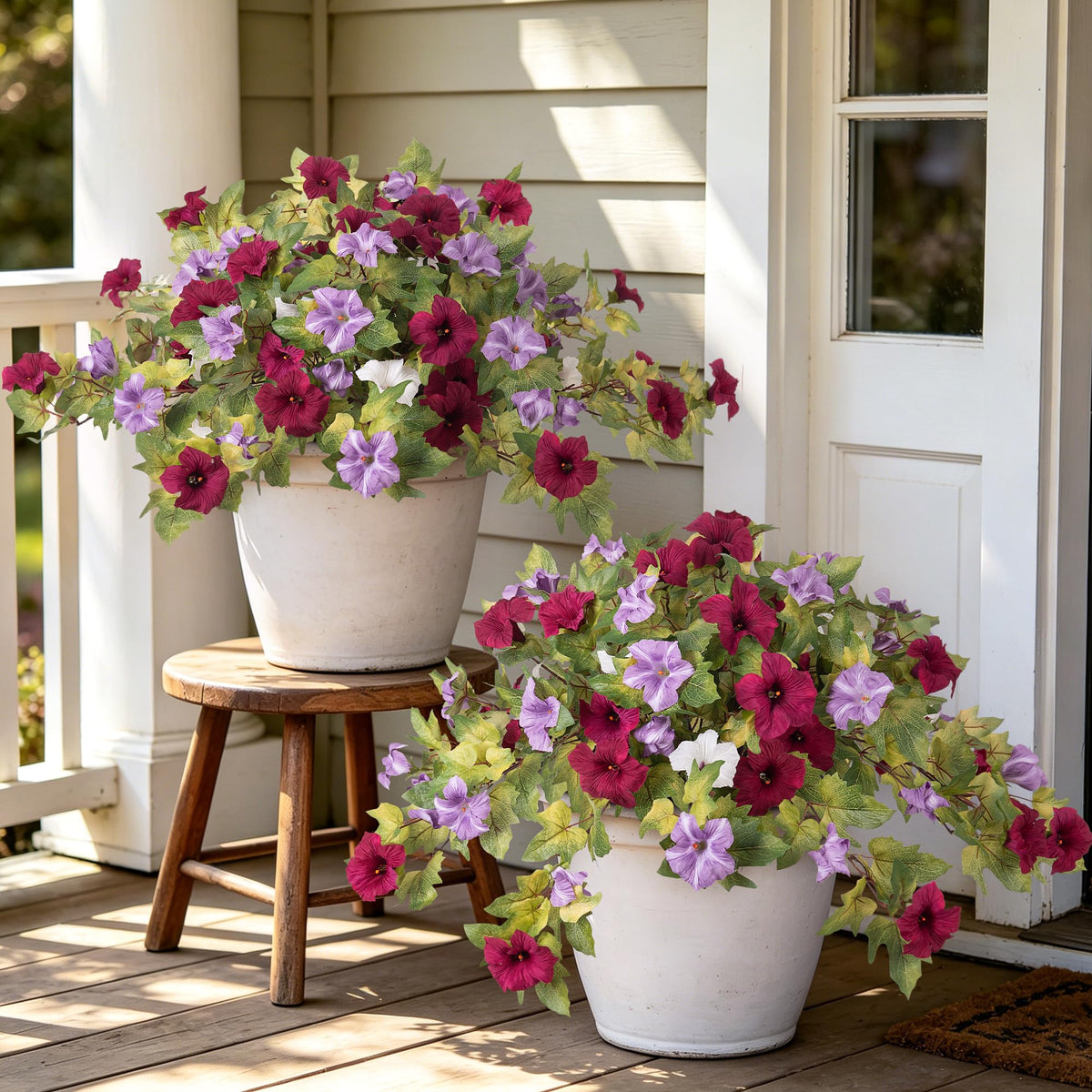Ammyoo Artificial Hanging Fake Flowers with Basket Plants for Outdoor Decor