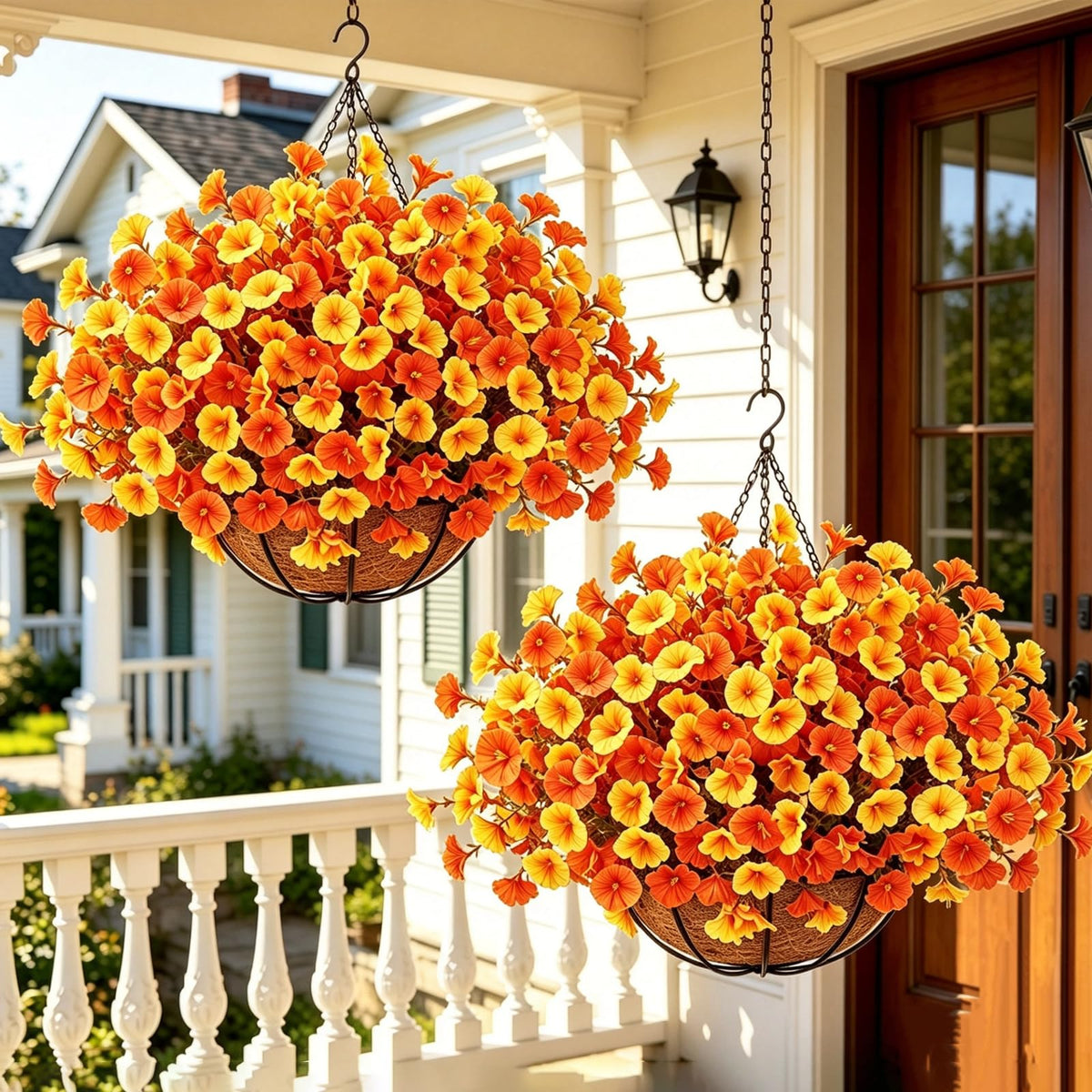 2Set Fall Hanging Mums Flowers with Baskets 28Pcs Faux Fall Mum for Outdoor