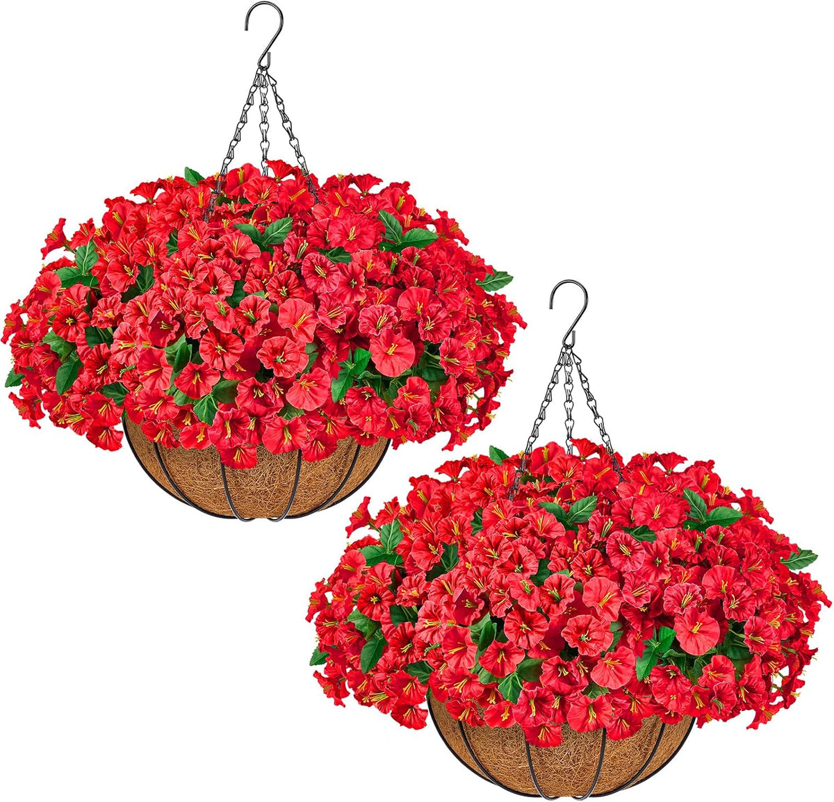 TTQ 2 Pack Artificial Hanging Flower Baskets for Outdoor Decor,Red