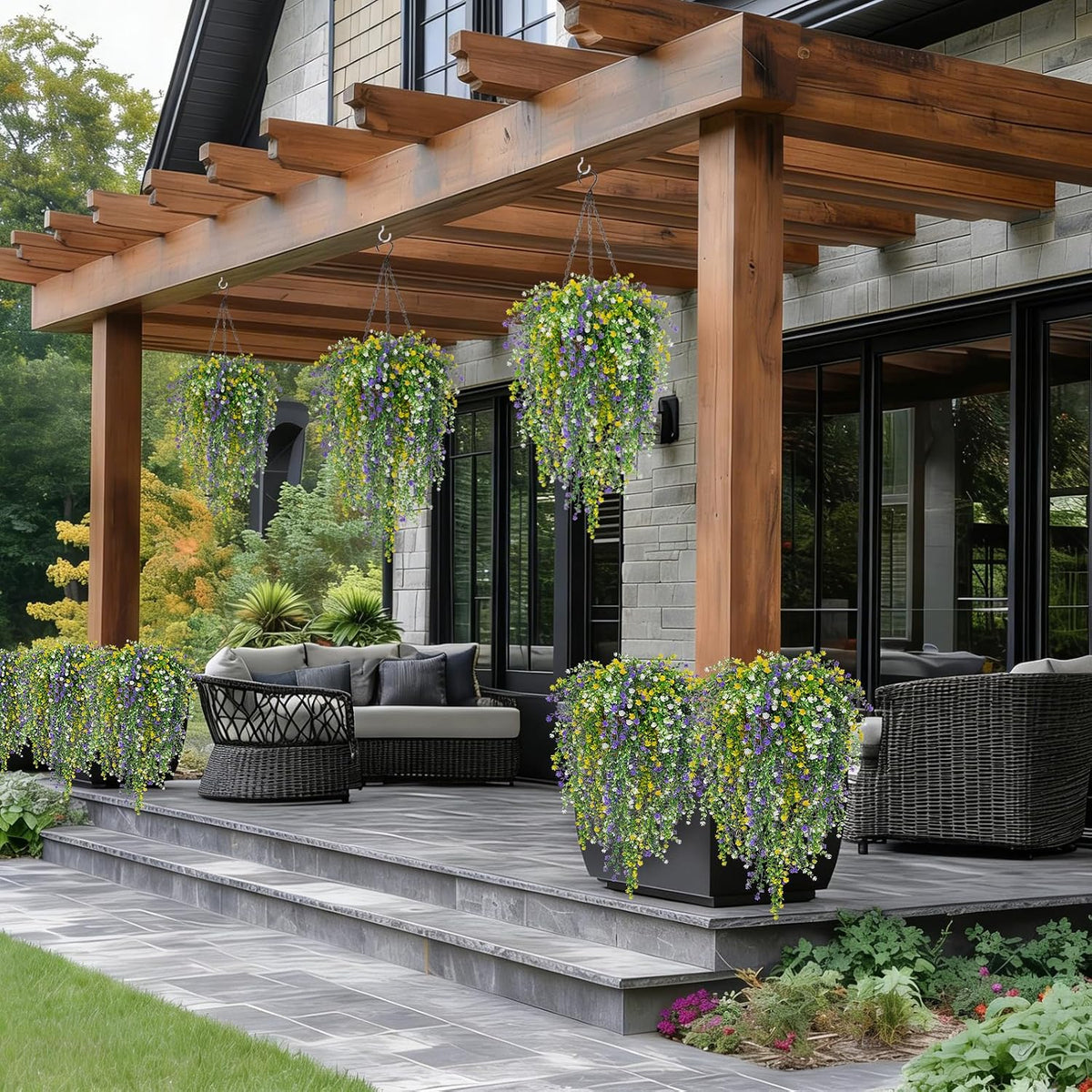 2 Set Artificial Flower Hanging Baskets for Outdoors, UV Resistant