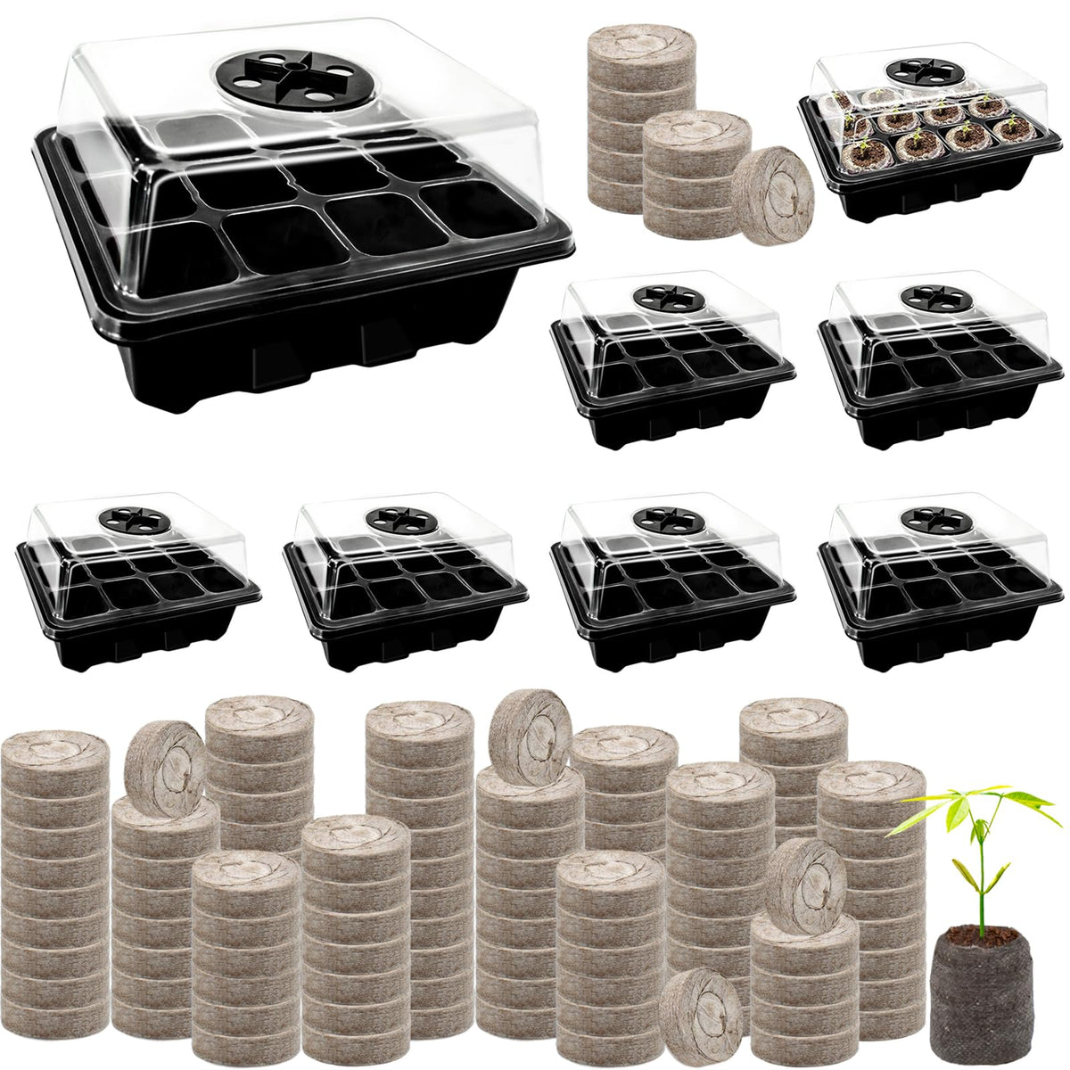 Seed Starter Tray with Peat Pellets, Black Seeding Starter Trays for Plant