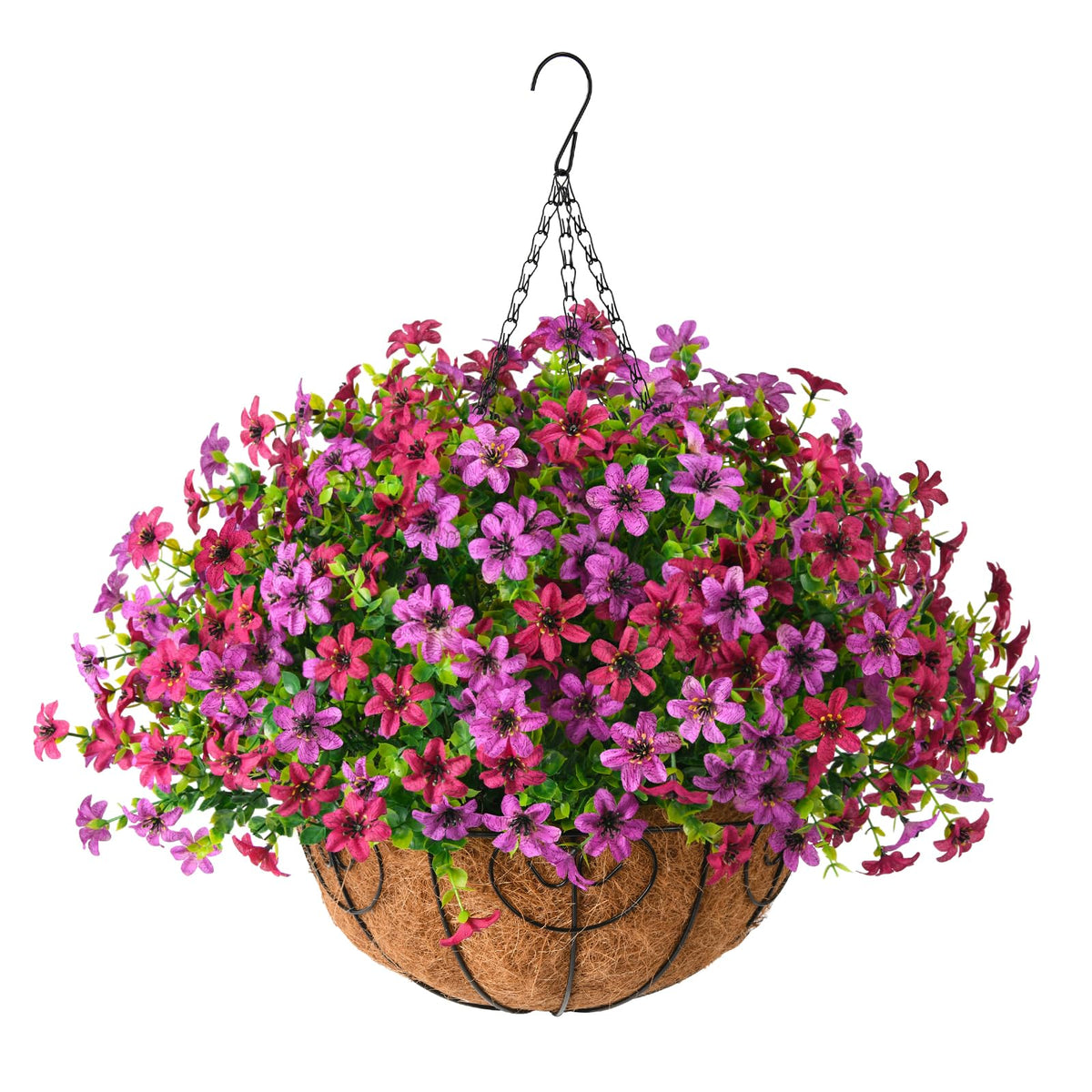 INQCMY Fake Hanging Flowers with Basket Artificial Violet for Outdoor