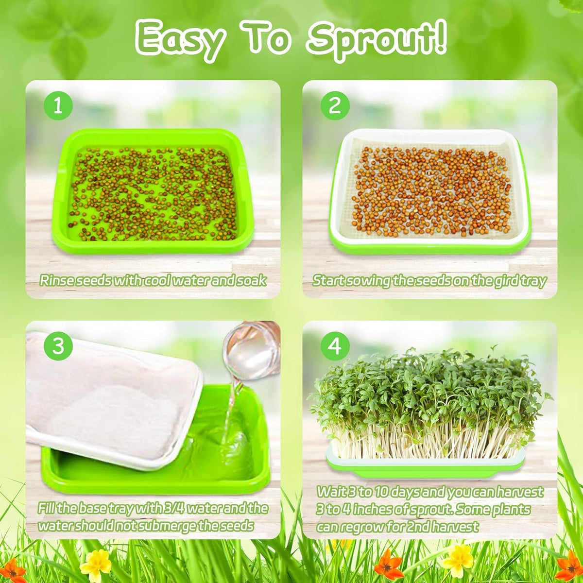 Legigo 10 Pack Seed Sprouter Trays, Microgreens Growing Trays Kit