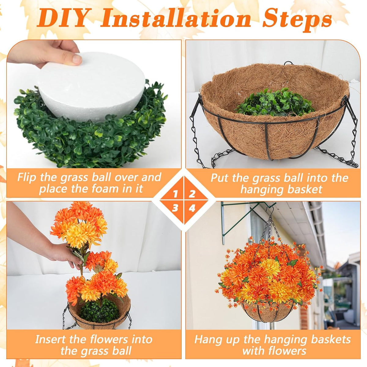 1PCS Fall Hanging Basket Artificial Mums for Outdoors Porch Decor