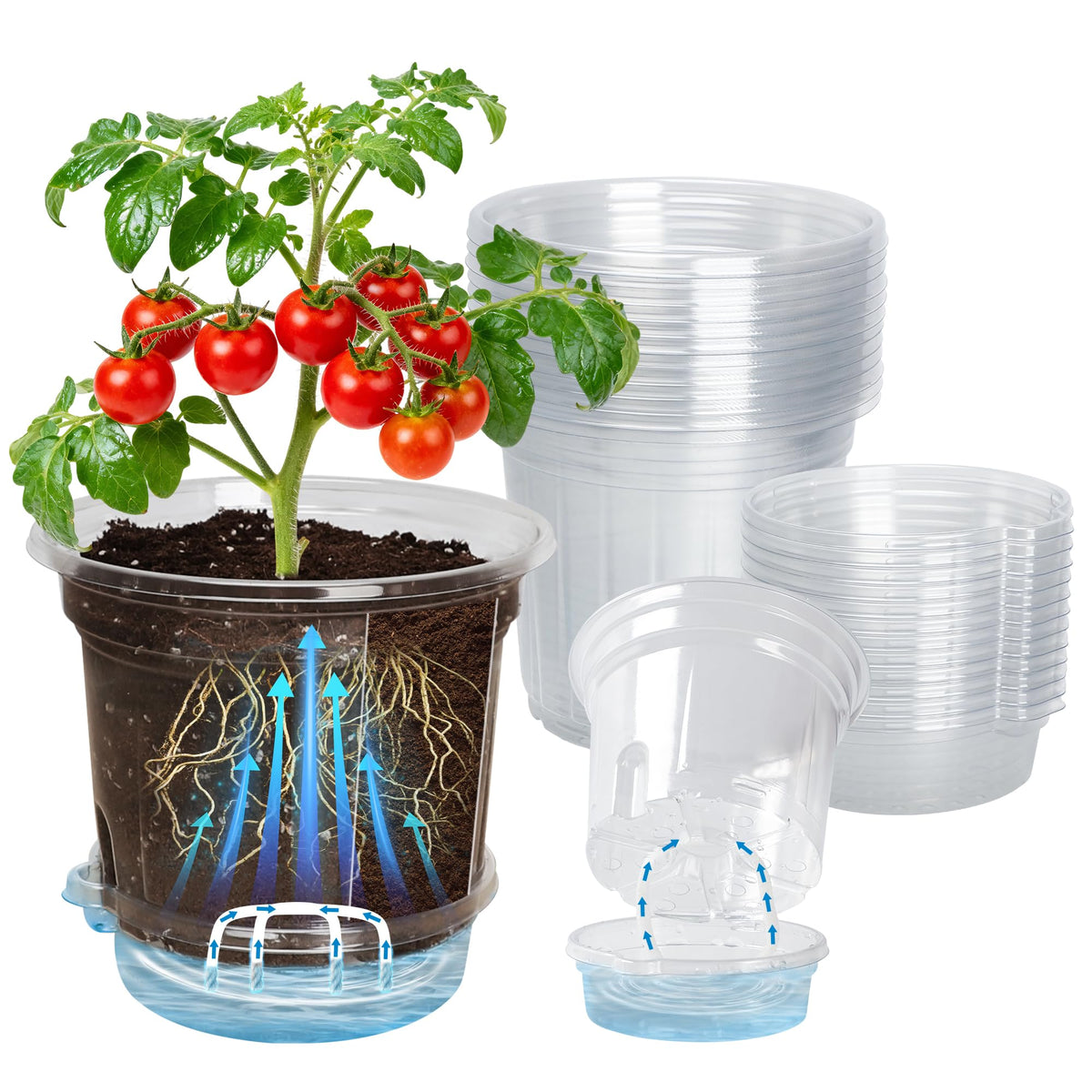 Bluepro Clear Nursery Pots with Drainage Holes, 3.5/4/5/7 Inch, 36-Pack