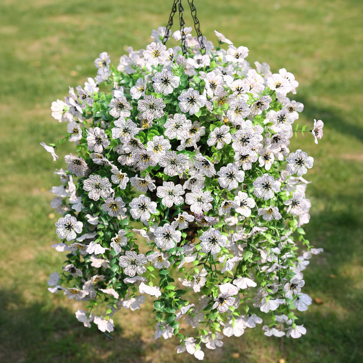 HyeFlora Artificial Hanging Flowers Basket for Outdoor, Fake Flowers Faux Plants Look Real for Yard Gardens Porch Patio Home (Darkpurple+Hotpink)