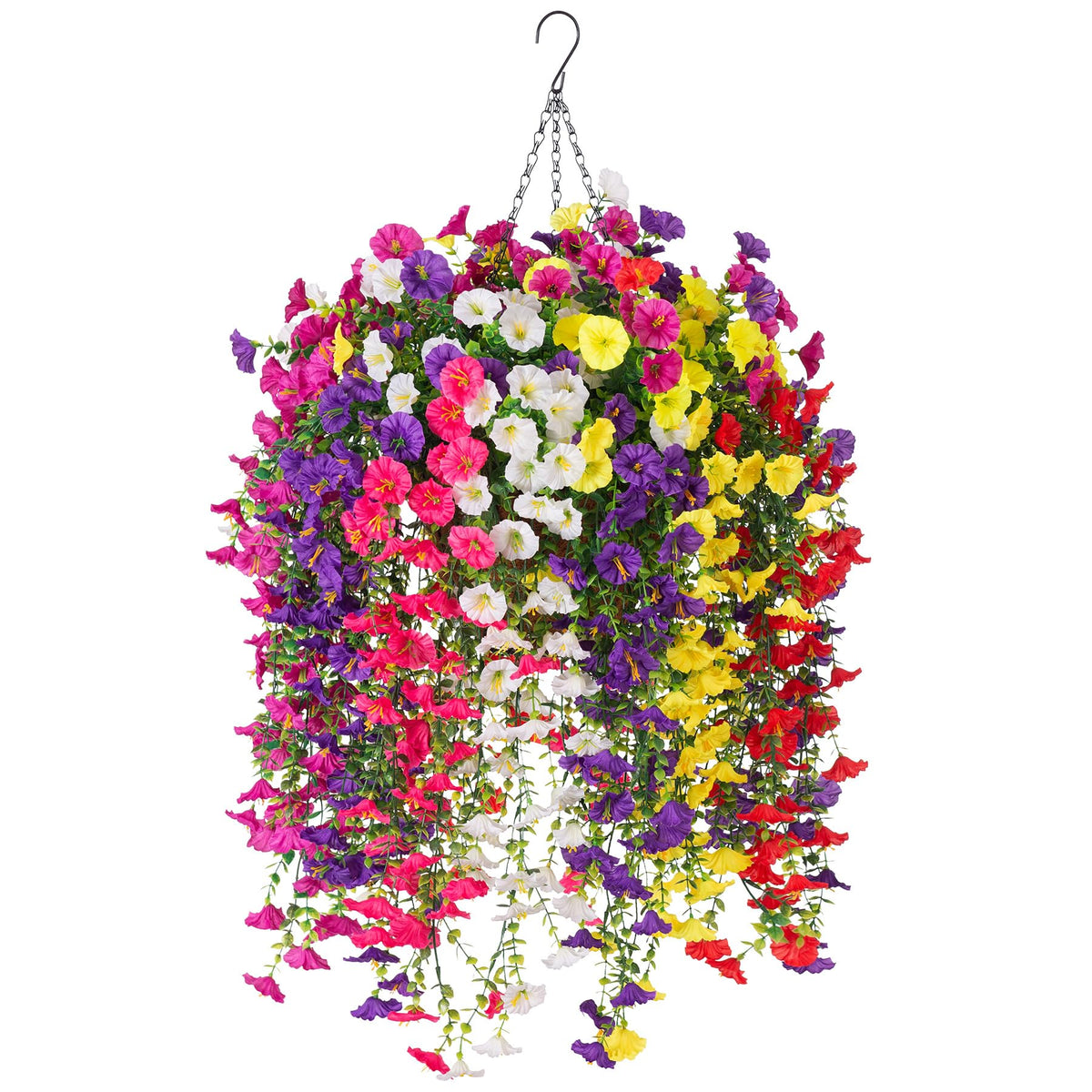 Artificial Flowers with Hanging Basket, Outdoor Faux Plants UV Resistant