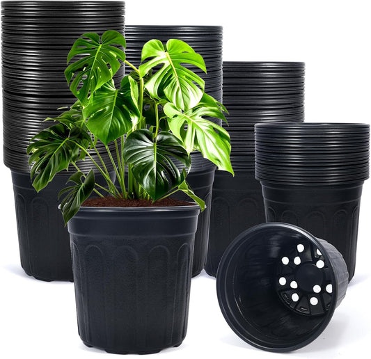 100Pcs 1 Gallon Black Nursery Pots, Soft Plastic Seedling Plant Pot with Holes, Garden Flower Seedling Pot for Indoor/Outdoor Use, Small to Medium Size