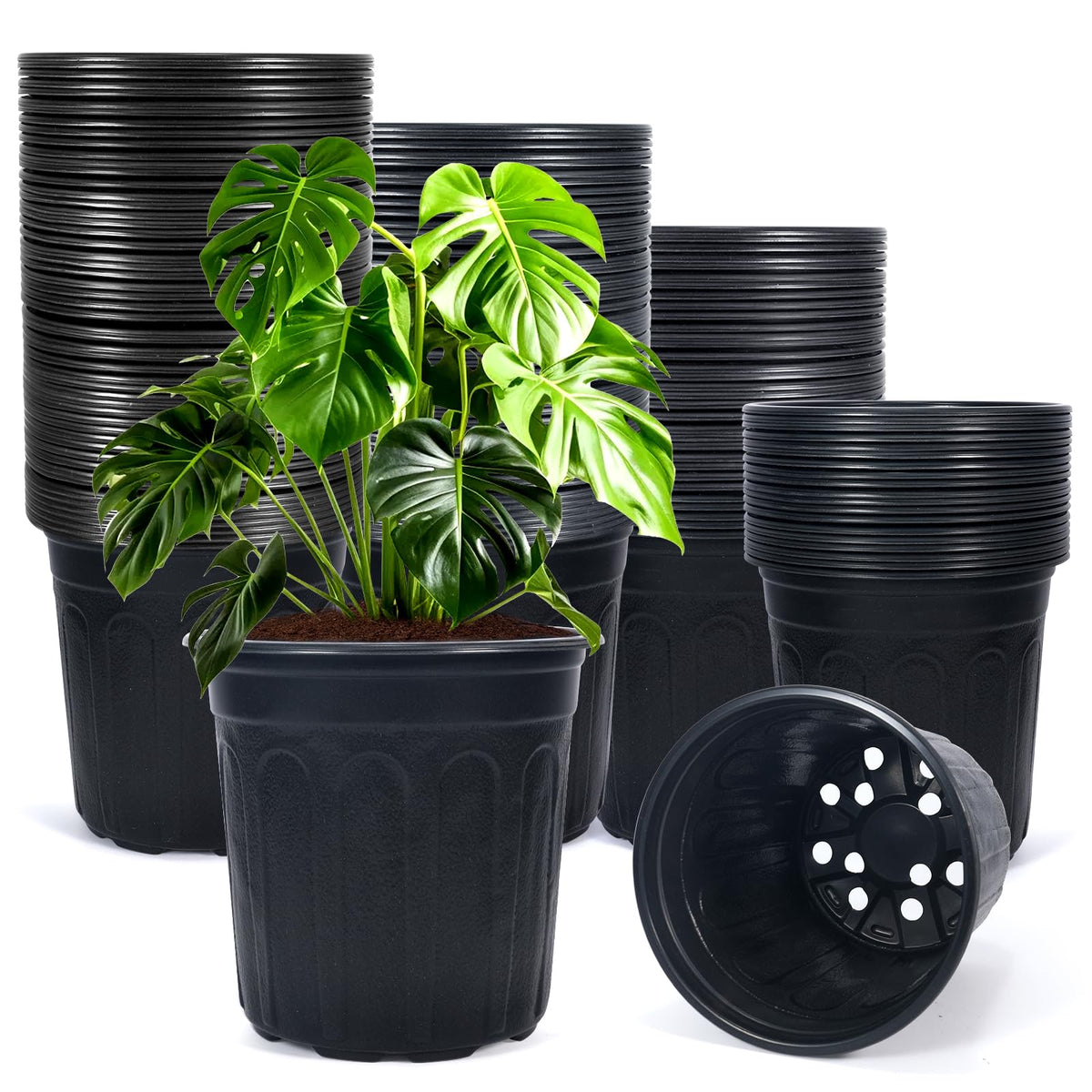 100Pcs 1 Gallon Black Nursery Pots, Soft Plastic Seedling Plant Pot with Holes, Garden Flower Seedling Pot for Indoor/Outdoor Use, Small to Medium Size