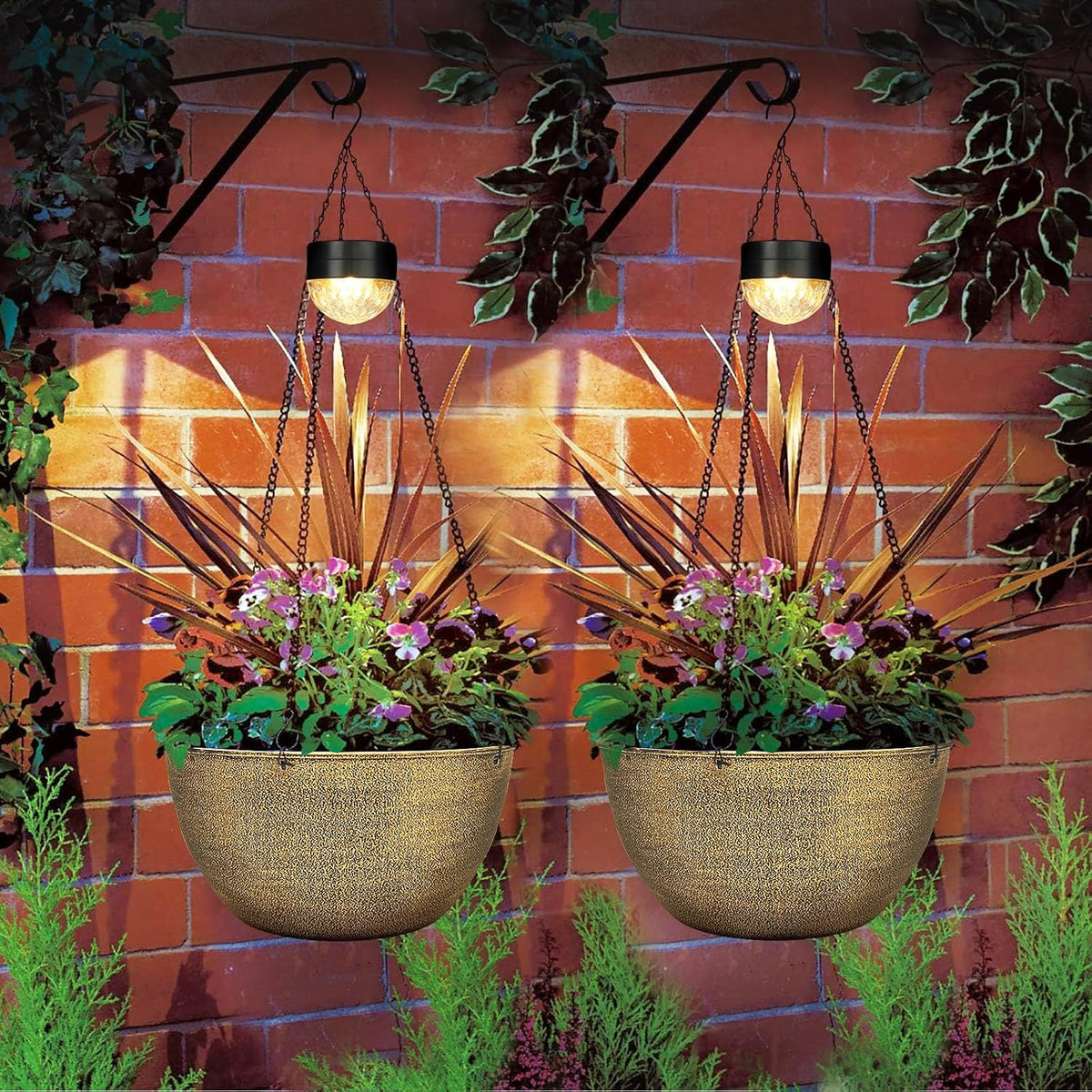 SUNNYPARK 2 Pack Solar Hanging Planters for Plants Outdoor