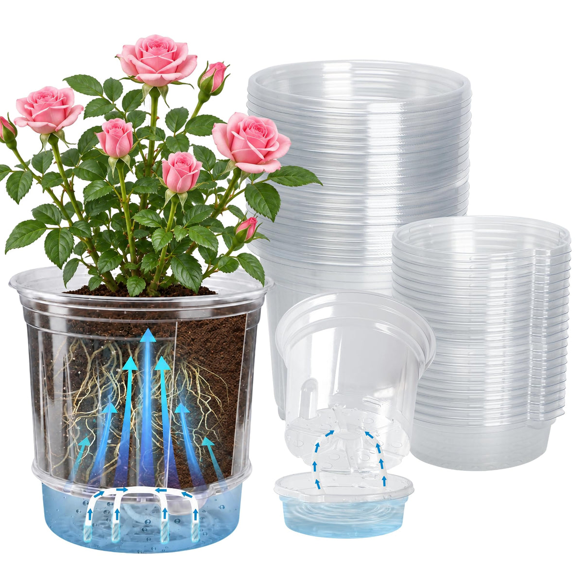 Bluepro Clear Nursery Pots with Drainage Holes, 3.5/4/5/7 Inch, 36-Pack