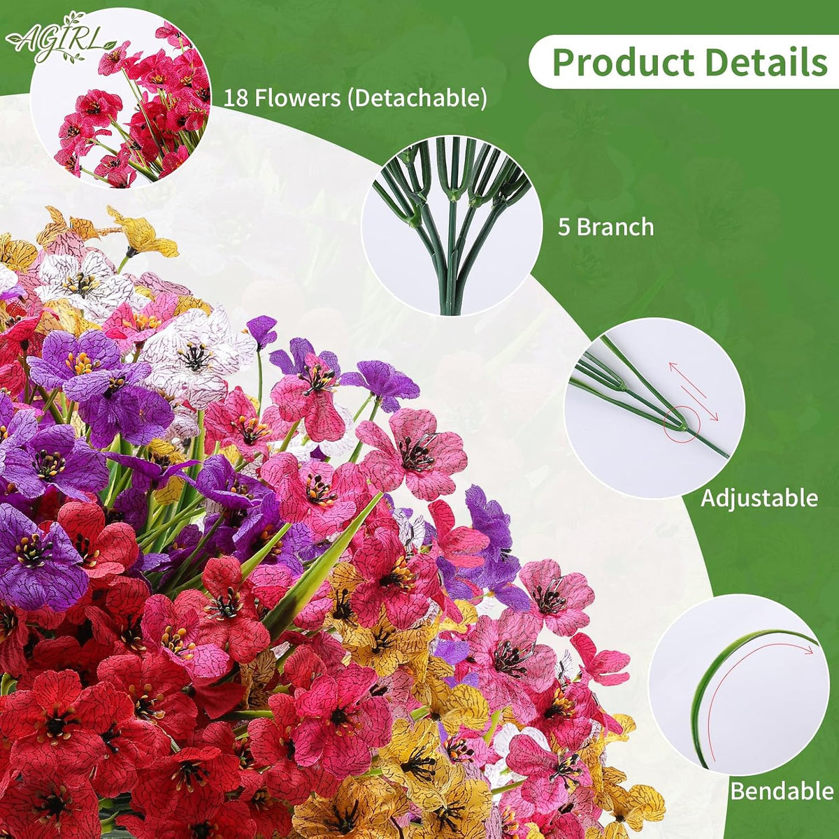 AGIRL Artificial Flowers Outdoor UV Resistant Fake Plant Garden Patio Decor