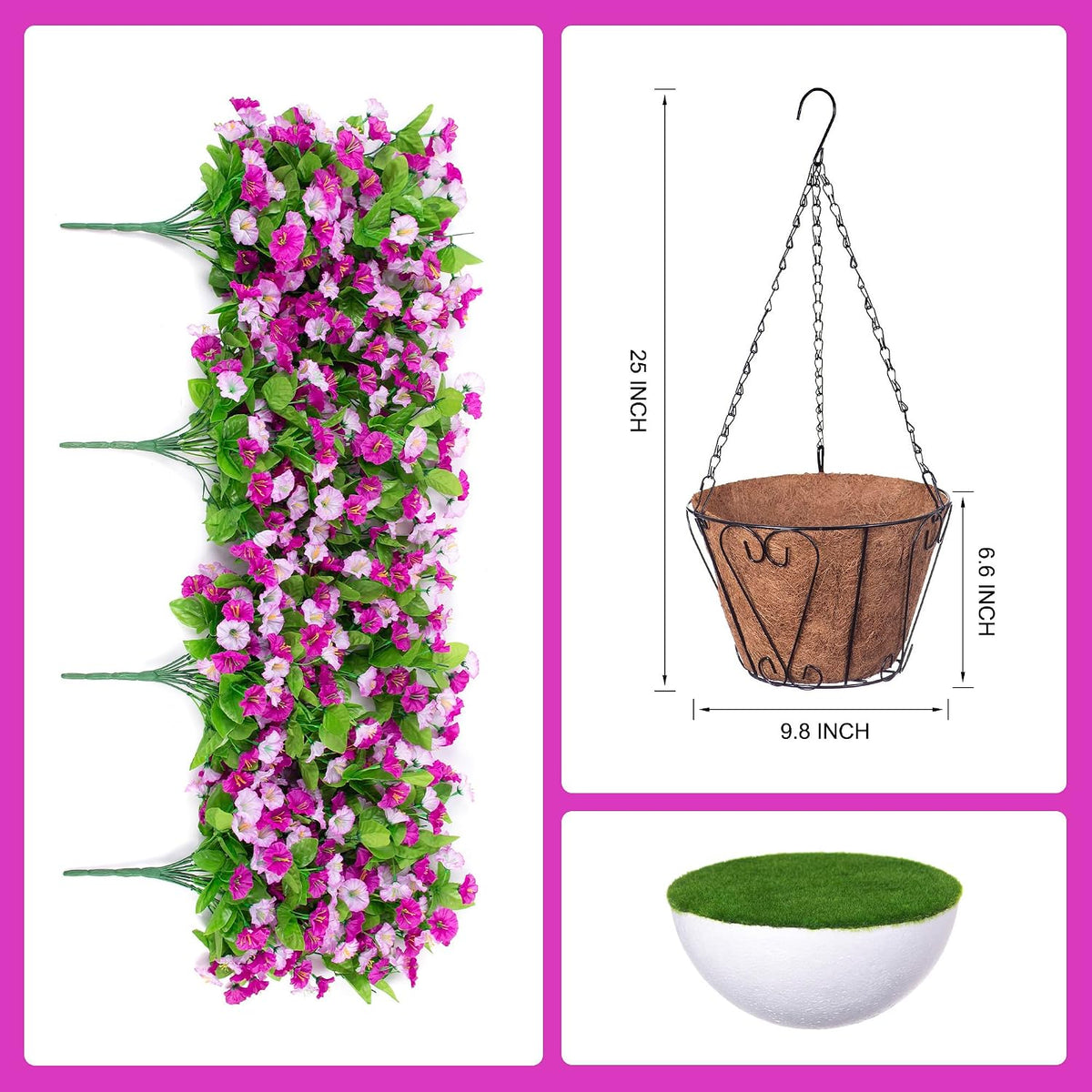 Artificial Flowers with Hanging Basket, Outdoor Faux Plants UV Resistant