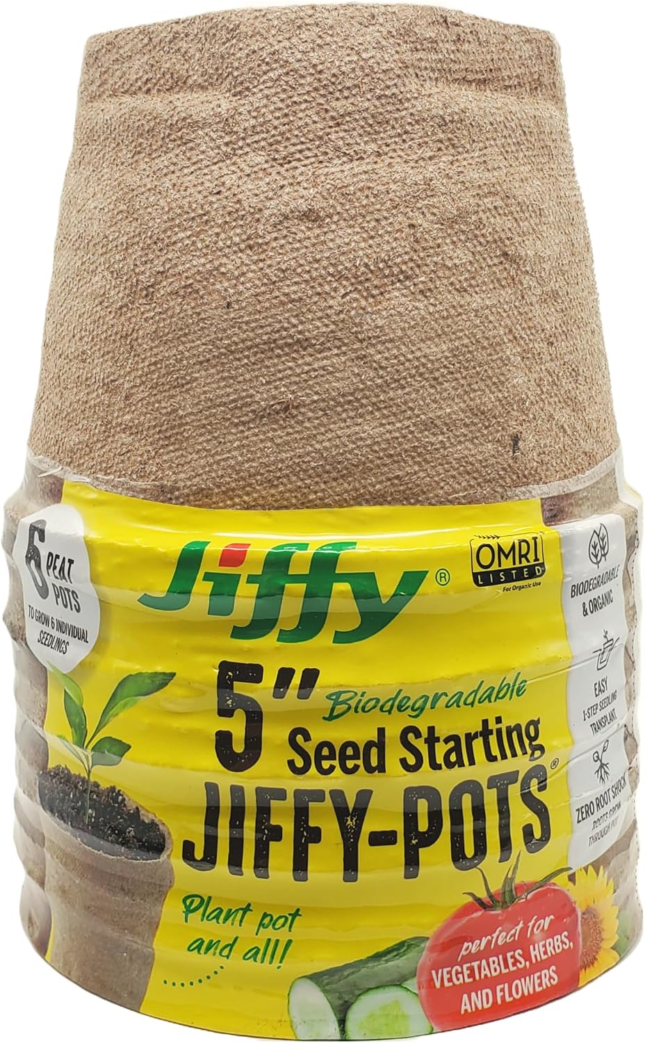Jiffy Biodegradable Peat Pots for Seedlings, 5 Inch, 24 Pack