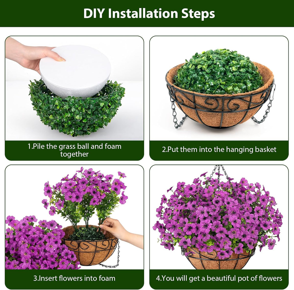 Roberly Artificial Hanging Flowers for Outdoors with Hanging Basket, Violet