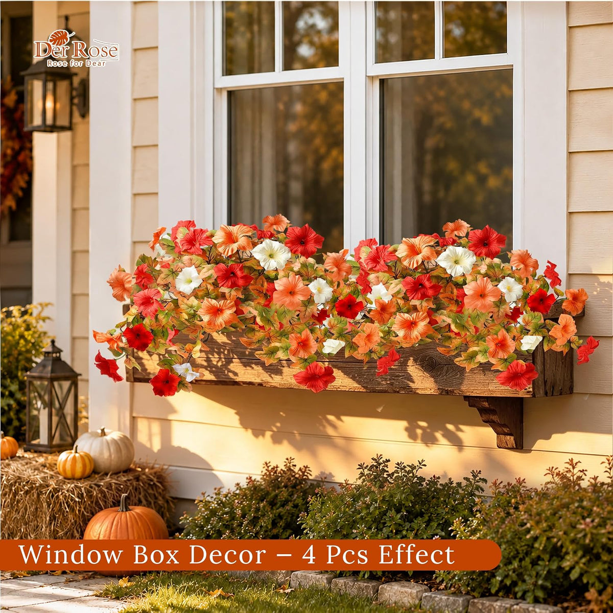 Der Rose 2Pcs Artificial Fall Hanging Flowers for Basket Outdoors