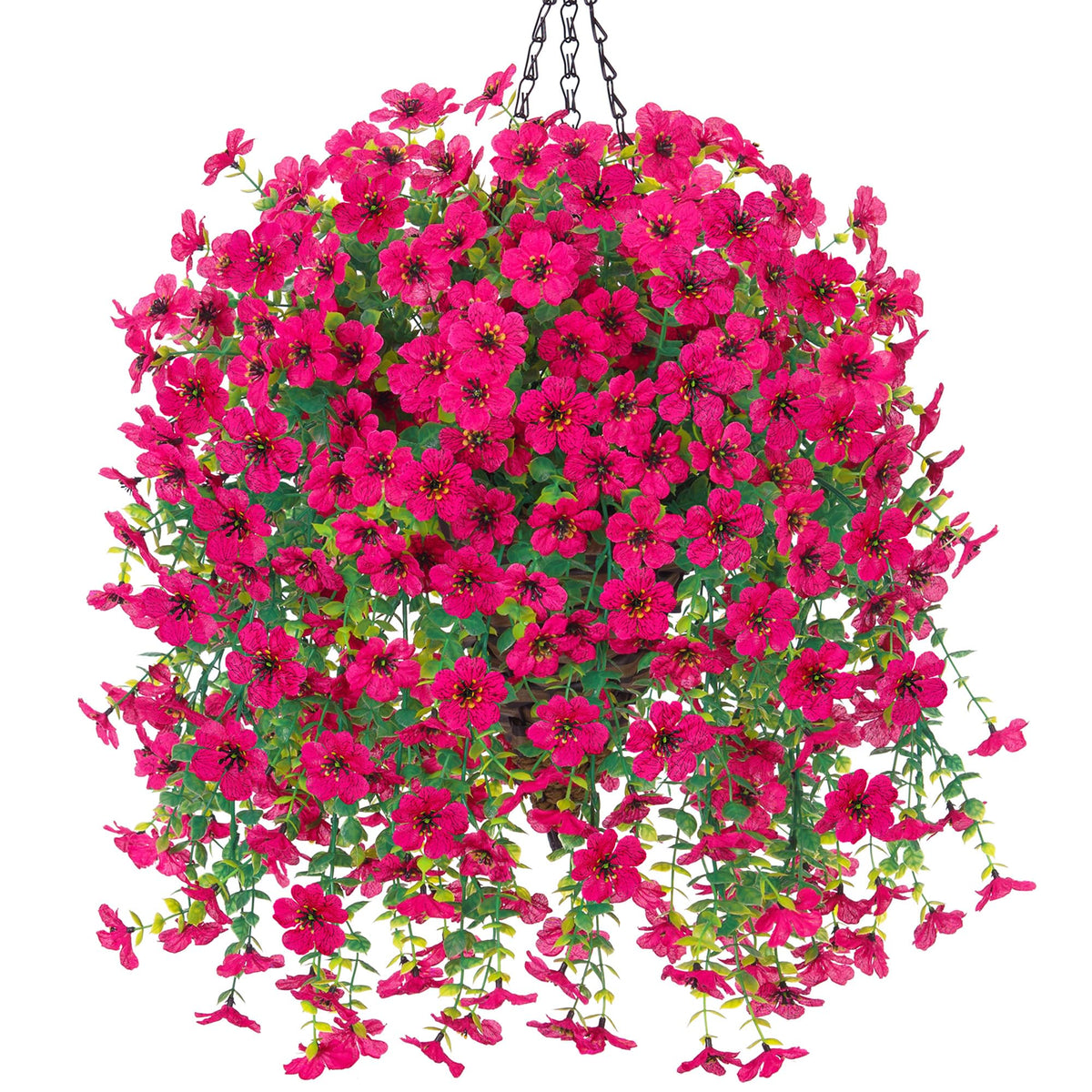 HyeFlora Artificial Hanging Flowers Basket for Outdoor, Fake Flowers Faux Plants Look Real for Yard Gardens Porch Patio Home (Darkpurple+Hotpink)