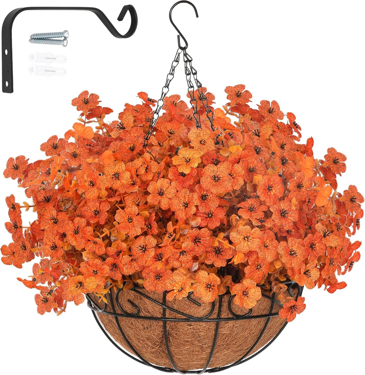 Artificial Fake Orange Fall Mums Flowers Planter Hanging Basket for Outdoor