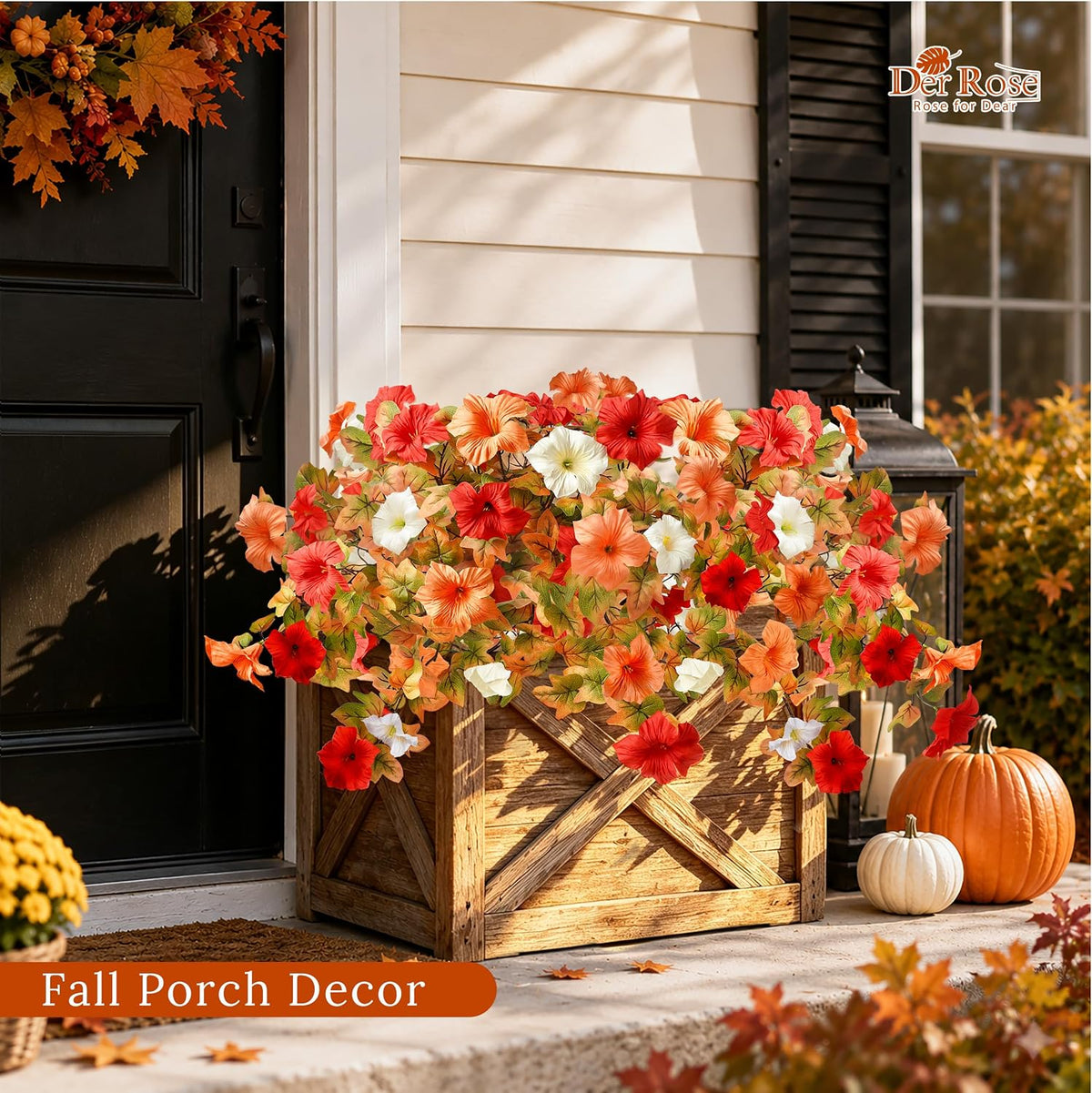 Der Rose 2Pcs Artificial Fall Hanging Flowers for Basket Outdoors