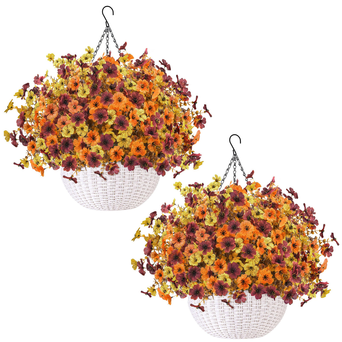 Der Rose Artificial Hanging Flower Basket for Outdoors Fake Hanging Flowers Plants with 4 Faux Silk Trailing Vines for Porch Patio Balcony Spring Decor