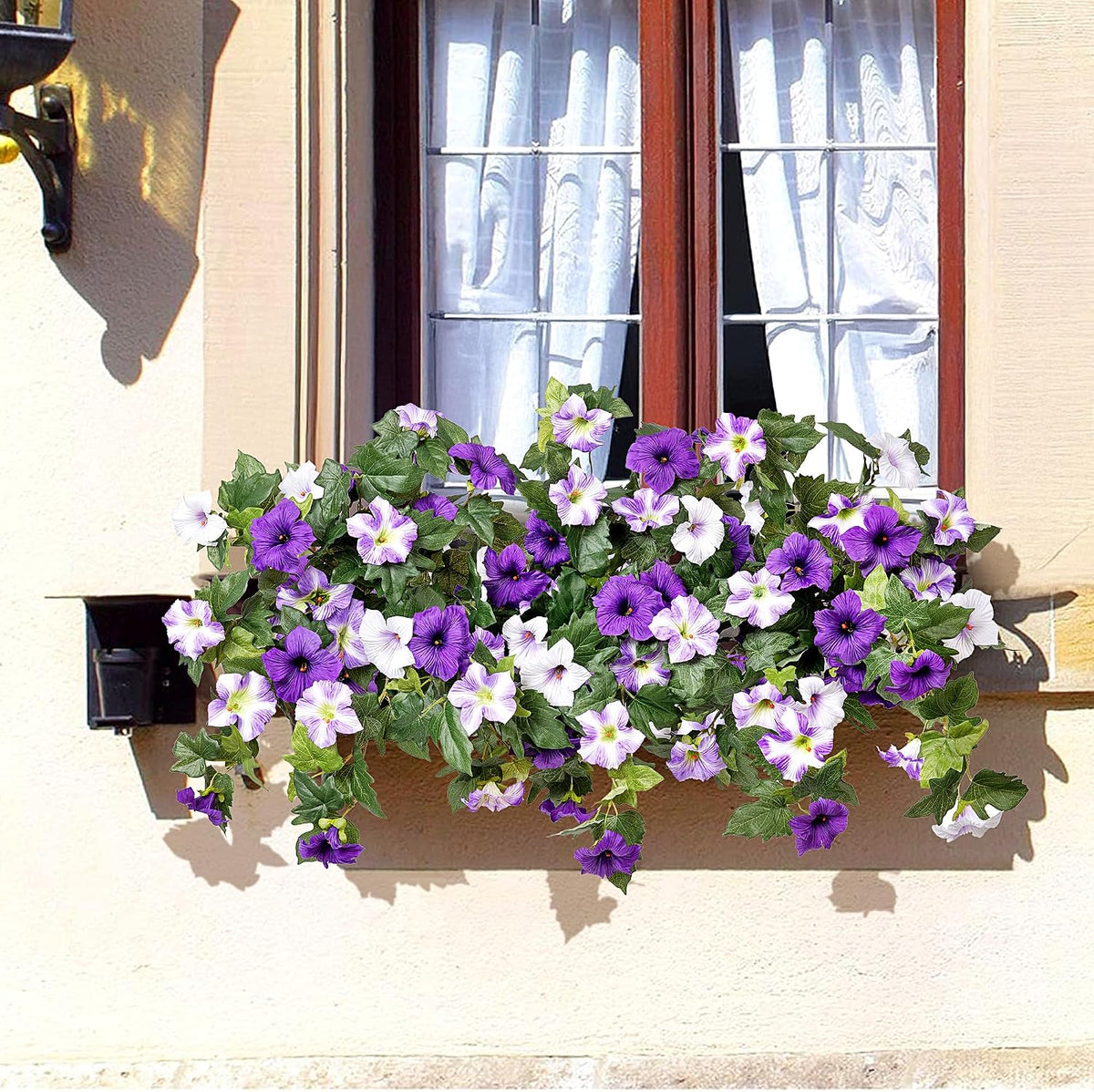Ammyoo Artificial Hanging Fake Flowers with Basket Plants for Outdoor Decor
