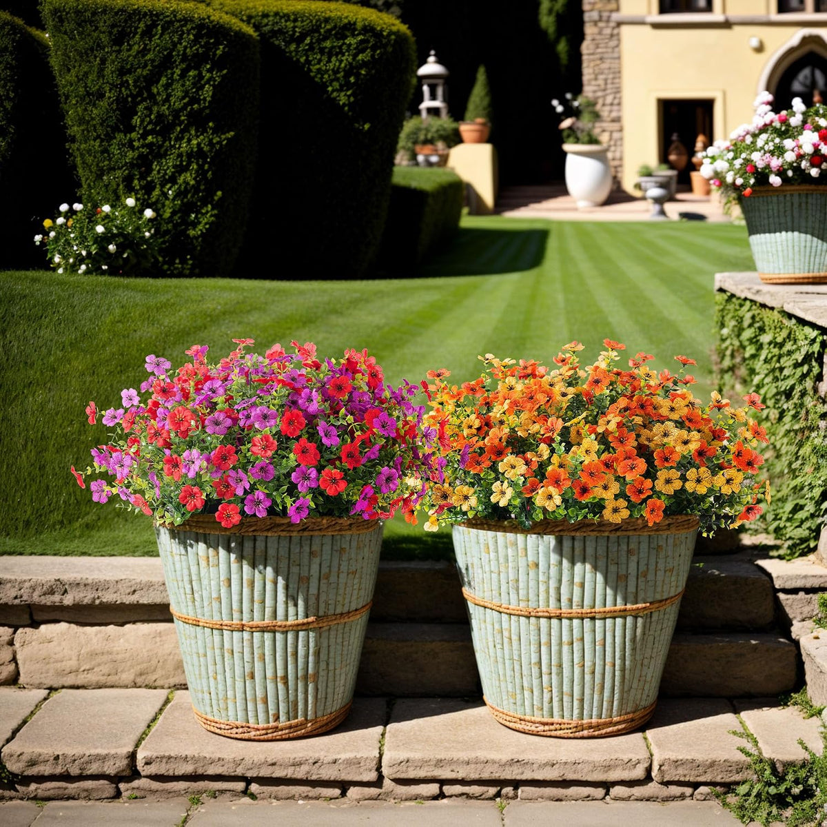 INXUGAO Artificial Fake Flowers Hanging Basket for Outdoor Decoration