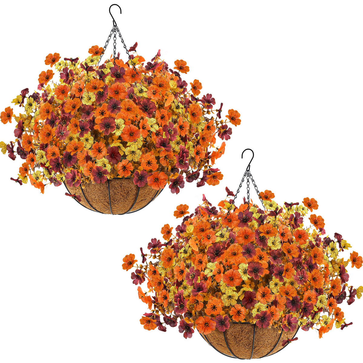 Der Rose 2Pcs Fall Artificial Flowers with Hanging Baskets for Outdoors