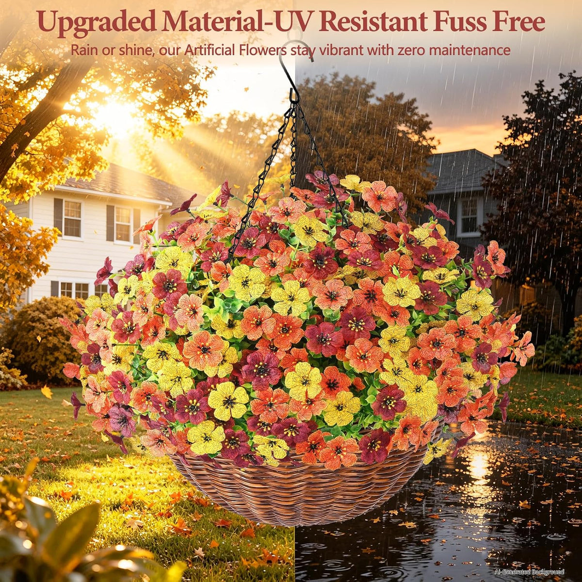 Yastouay 12 Bundles Fake Mums Fall Hanging Basket for Outdoor Decorations