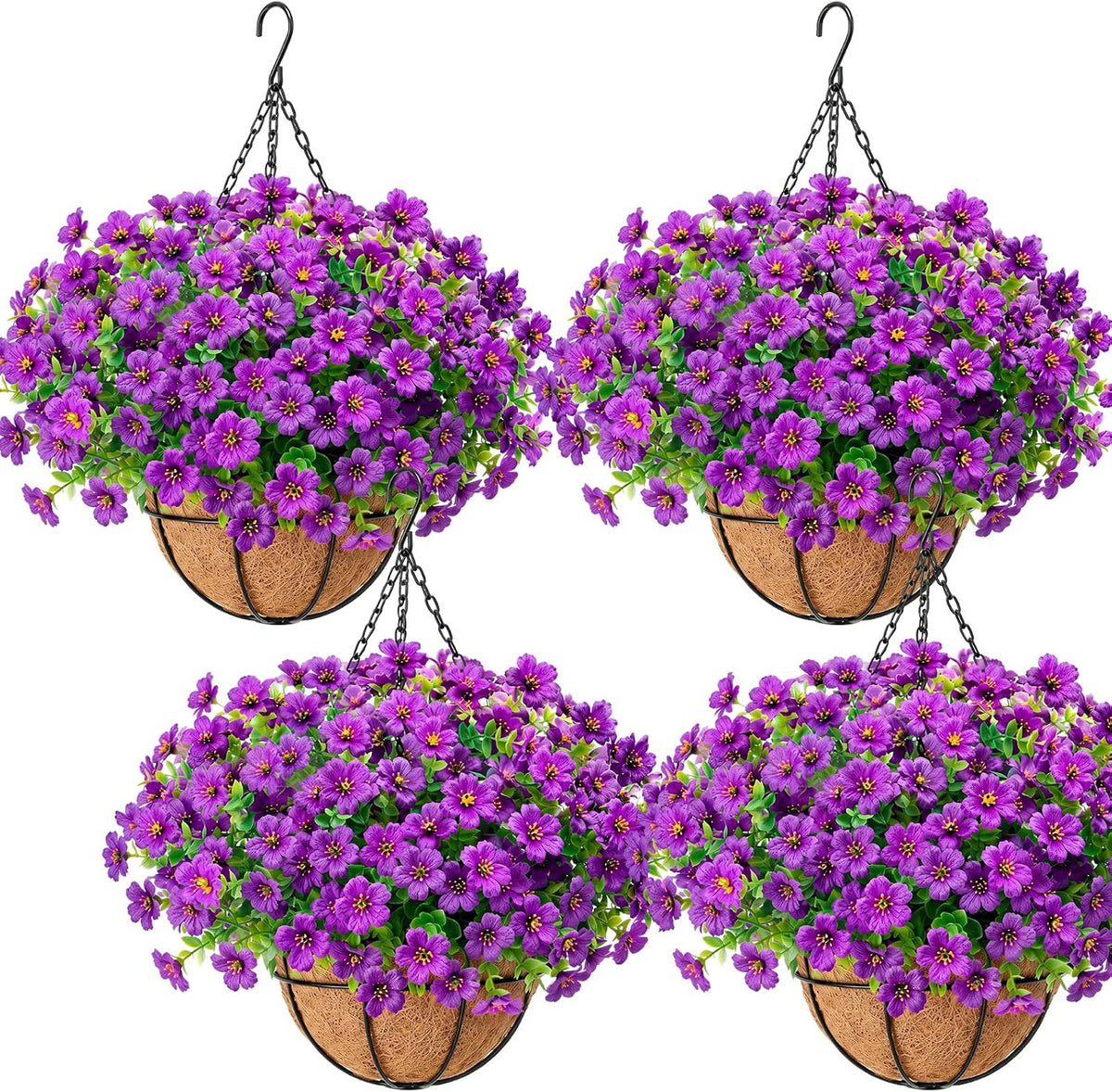 Sosation 4 Sets Artificial Hanging Flowers Basket for Outdoor Decor