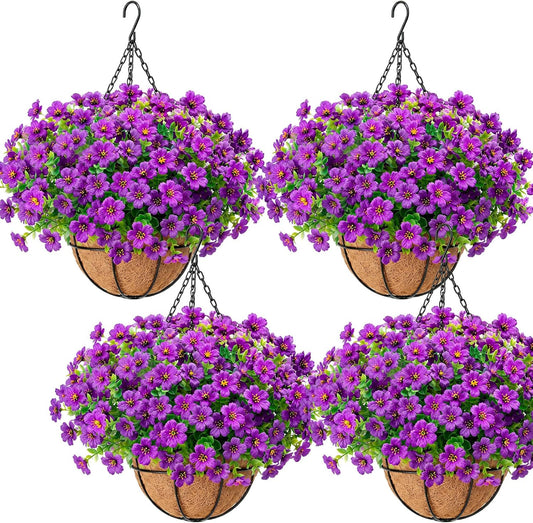 Sosation 4 Sets Artificial Hanging Flowers Basket for Outdoor Decor