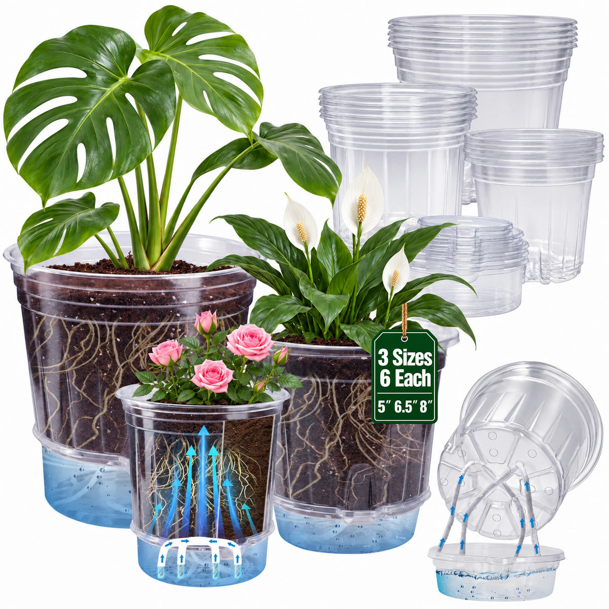 Bluepro Clear Nursery Pots with Drainage Holes, 3.5/4/5/7 Inch, 36-Pack