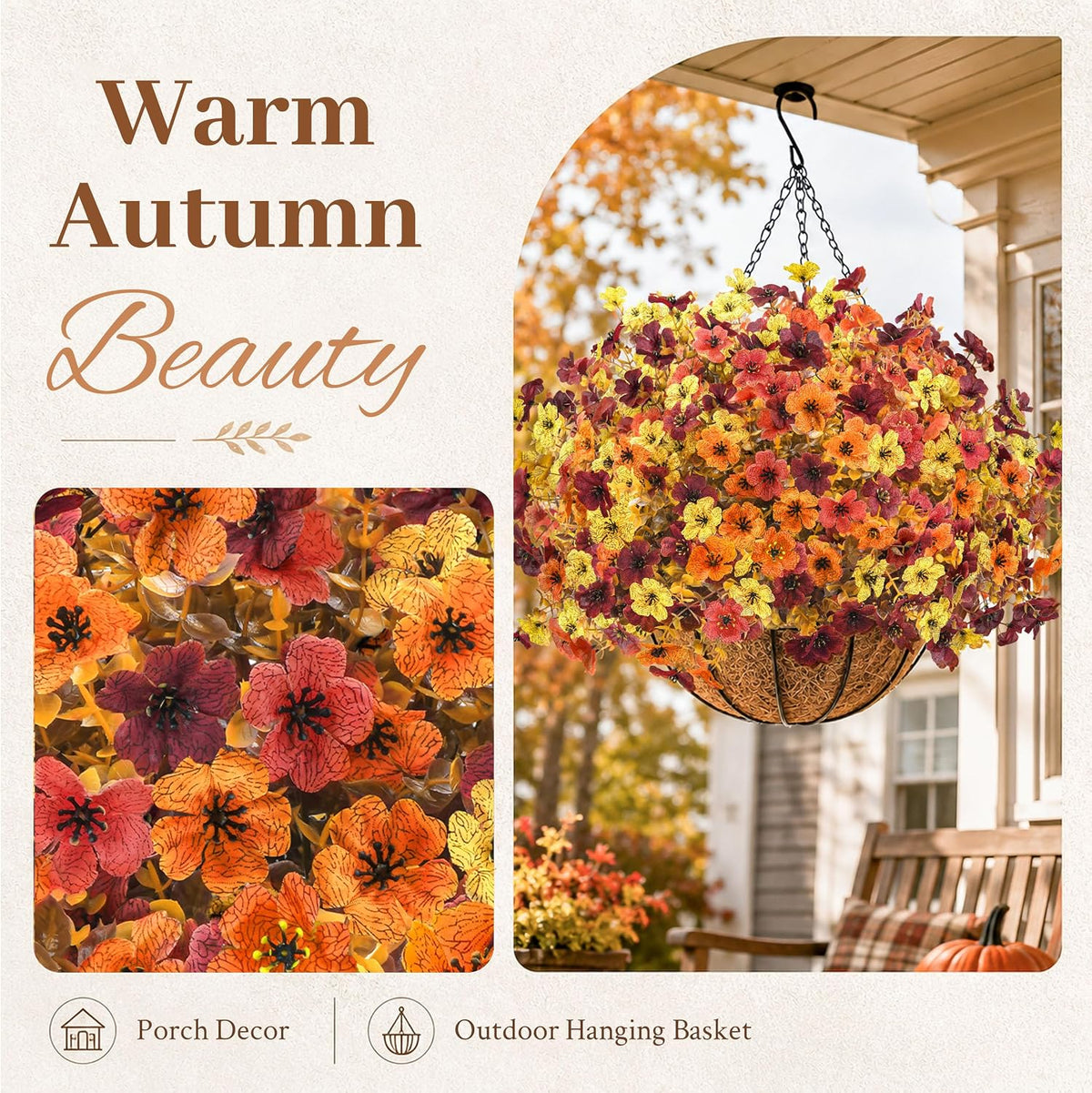 Der Rose 2Pcs Fall Artificial Flowers with Hanging Baskets for Outdoors