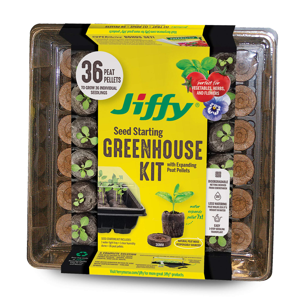 Jiffy Seed Starting Tray Kit - 36 Cell Germination Tray, Portable - 2 Pack, 72 Pellet