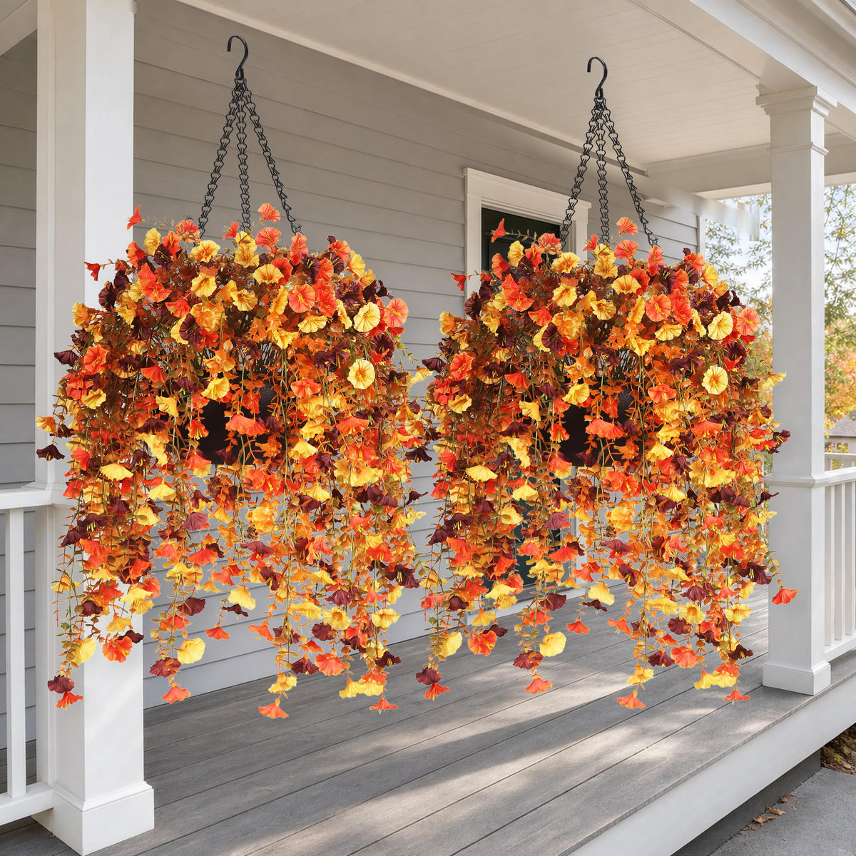 Artificial Fall Hanging Baskets for Outdoors,2 Pack Cascading Flowers