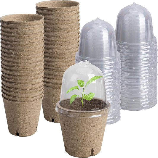 EBaokuup 40pcs Biodegradable Seeding Starter Pots for Planting - 3.1" Plant Nursery Pots with Humidity Dome - Peat Pots for Seedlings Garden Vegetable Flower Germination