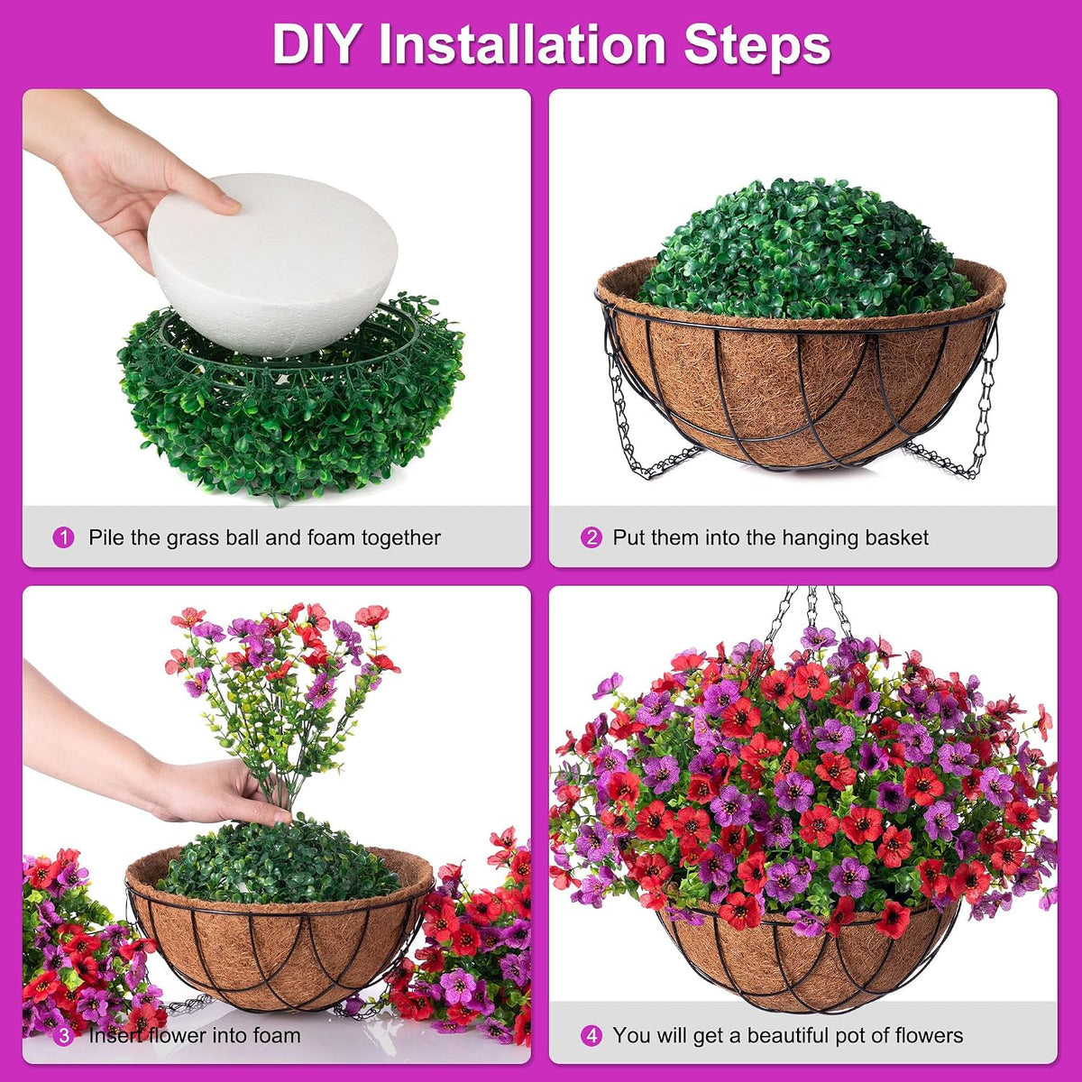 INXUGAO Artificial Fake Flowers Hanging Basket for Outdoor Decoration