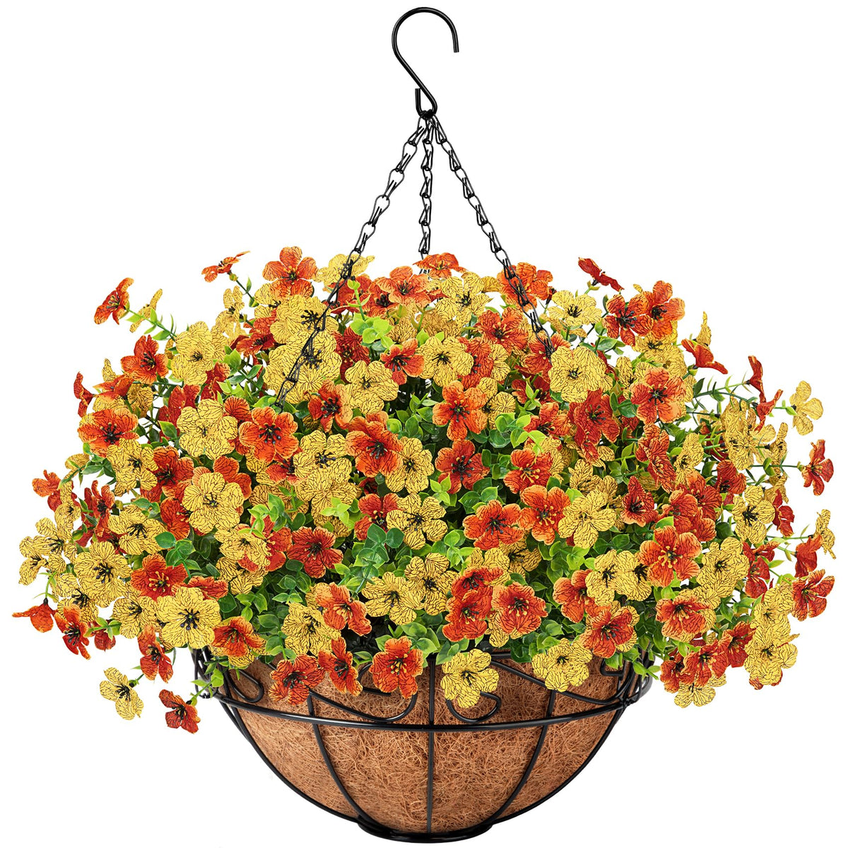 Artificial Fake Hanging Flowers Plants Basket Outdoors, Pink Purple