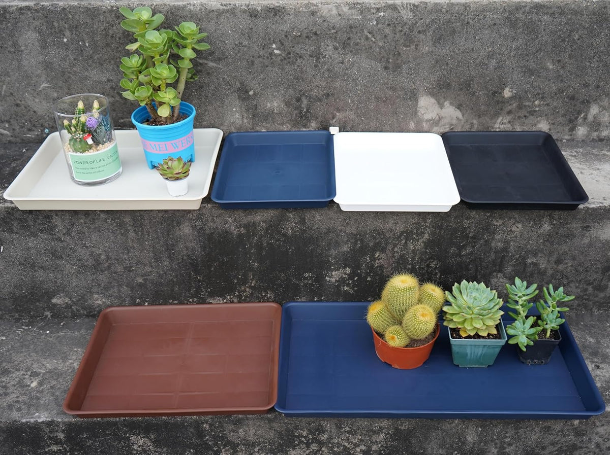 VUWEZ Plant Growing Trays 2 Pack, Plant Tray, 14.5"x11", Heavy Sturdy Plastic Plants Saucer, Seedling Starter Trays, Seed Starter Growing Tray (Black)