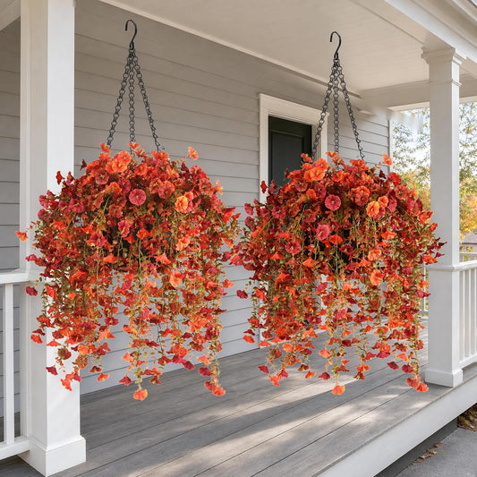 Artificial Fall Hanging Baskets for Outdoors,2 Pack Cascading Flowers