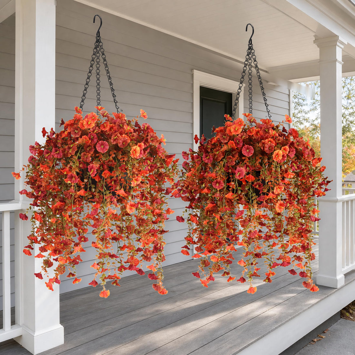 Artificial Fall Hanging Baskets for Outdoors,2 Pack Cascading Flowers