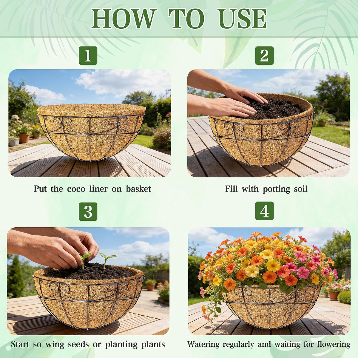 3 Pack 12 Inch Hanging Baskets for Plants Outdoor - Metal Hanging Planters for Outdoor Plants with Coco Liners - Heavy Duty Empty Hanging Flower Pots for Porch Patio Garden
