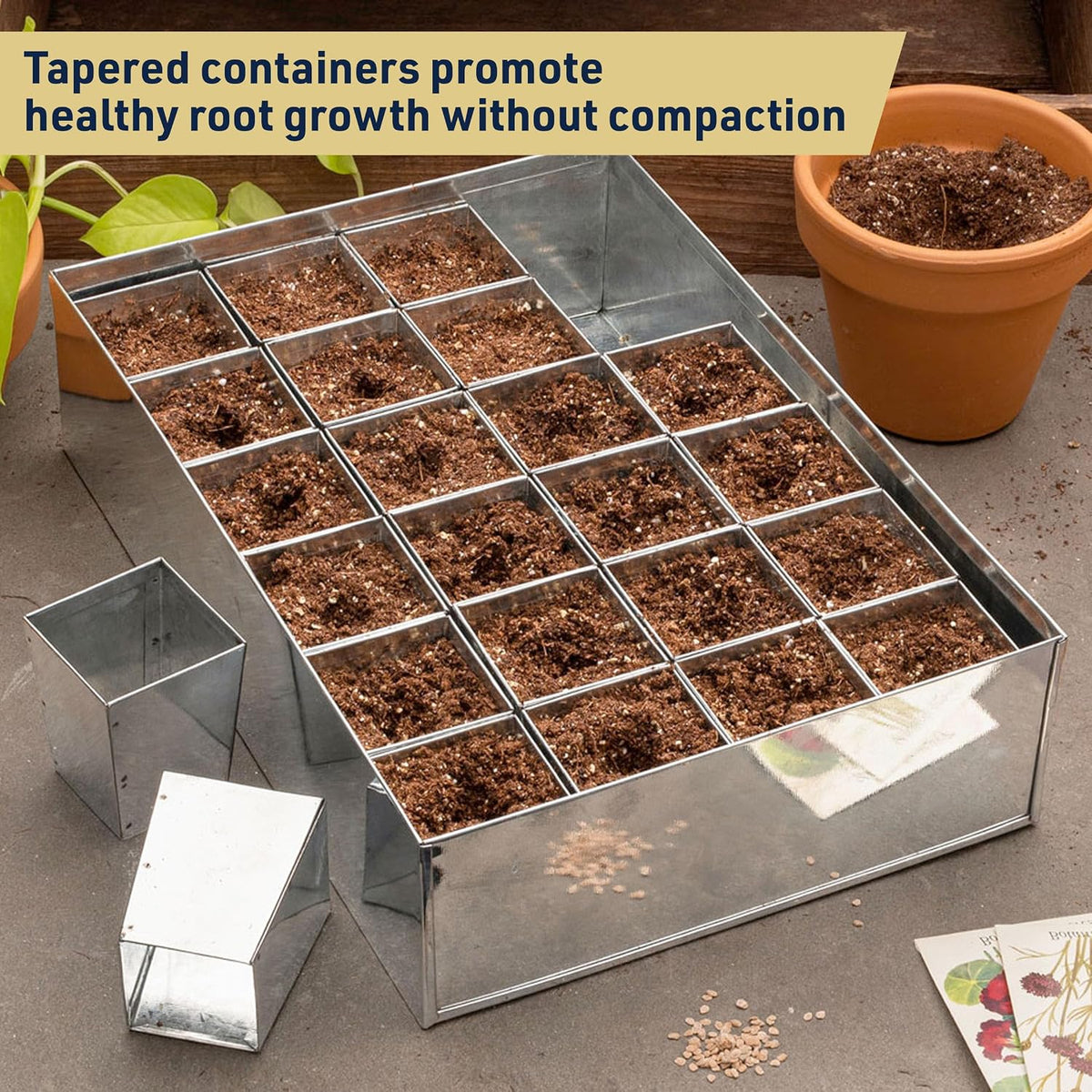 Kings County Tools Seed Starter Tray - Galvanized Steel Metal Seedling Tray with 24 Plant Starter Pots for Planting Seeds - Germination Kit for Sprouting, Greenhouse Accessories and Gardening Gifts