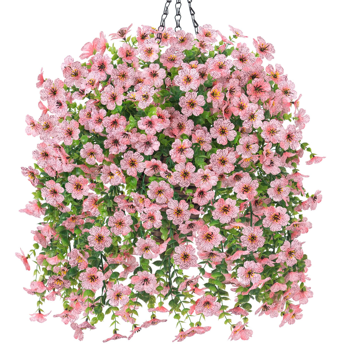 HyeFlora Artificial Hanging Flowers Basket for Outdoor, Fake Flowers Faux Plants Look Real for Yard Gardens Porch Patio Home (Darkpurple+Hotpink)