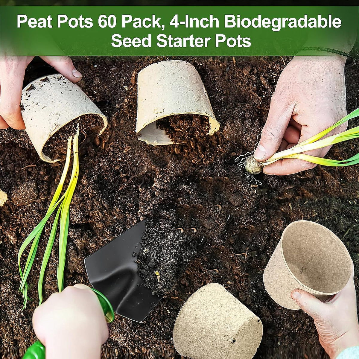 Peat Pots, 60 Pack Plant Starter Round Nursery Pot with Drainage Holes, Garden Germination Seedling Pots with 30 Plant Labels (4 Inch)