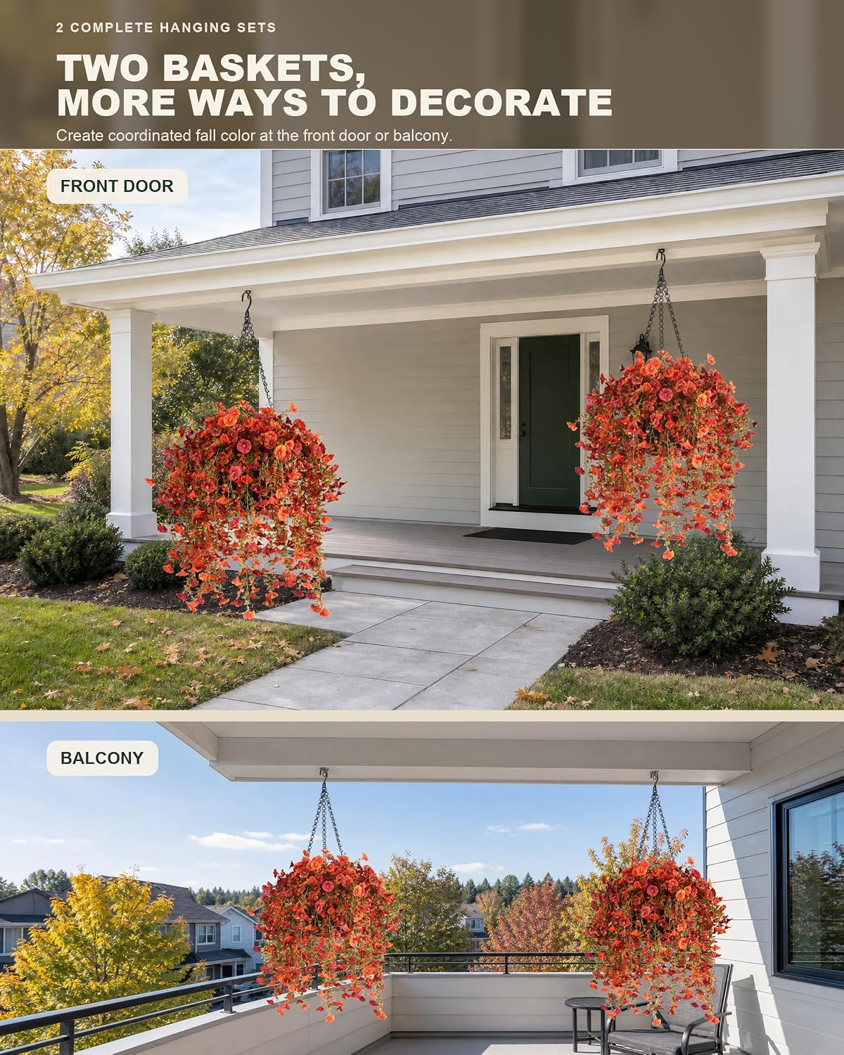 Artificial Fall Hanging Baskets for Outdoors,2 Pack Cascading Flowers