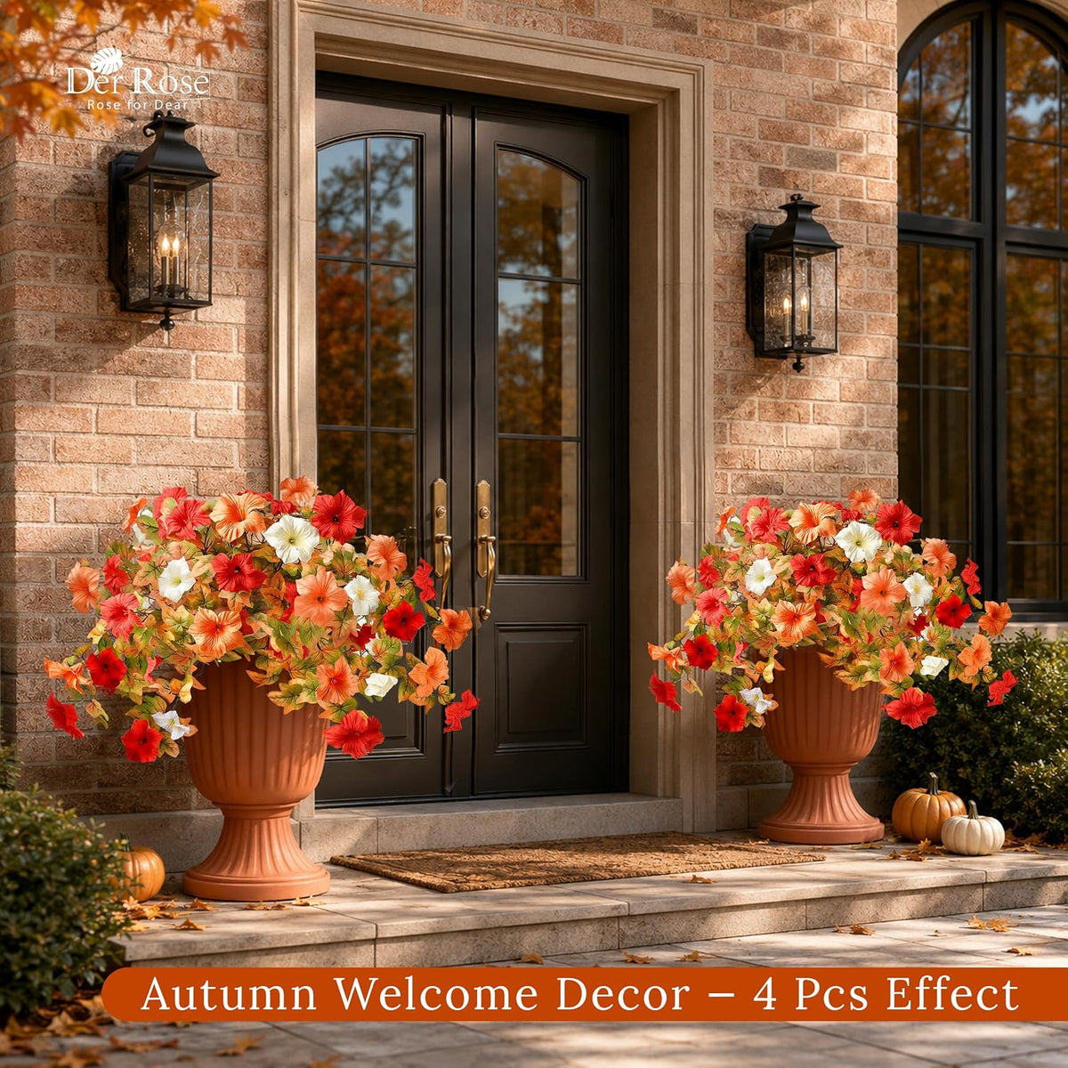 Der Rose 2Pcs Artificial Fall Hanging Flowers for Basket Outdoors