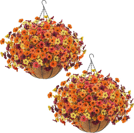 Der Rose 2Pcs Fall Artificial Flowers with Hanging Baskets for Outdoors