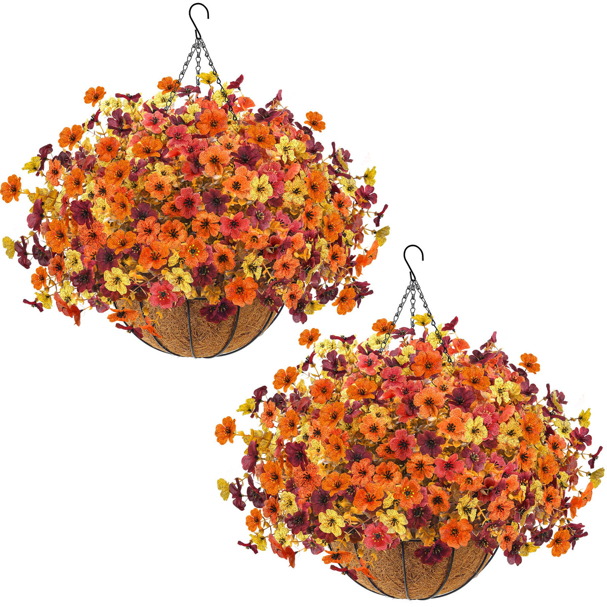 Der Rose 2Pcs Fall Artificial Flowers with Hanging Baskets for Outdoors